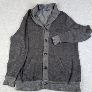 VTG Polo Ralph Lauren Sweater Mens LT TALL Cardigan Shawl Collar Elbow Patch
